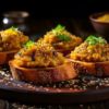 Le délicieux caviar d'aubergine de rue Traversette surmonté de nos délicieuses graines de sésame au yuzu et au wasabi
