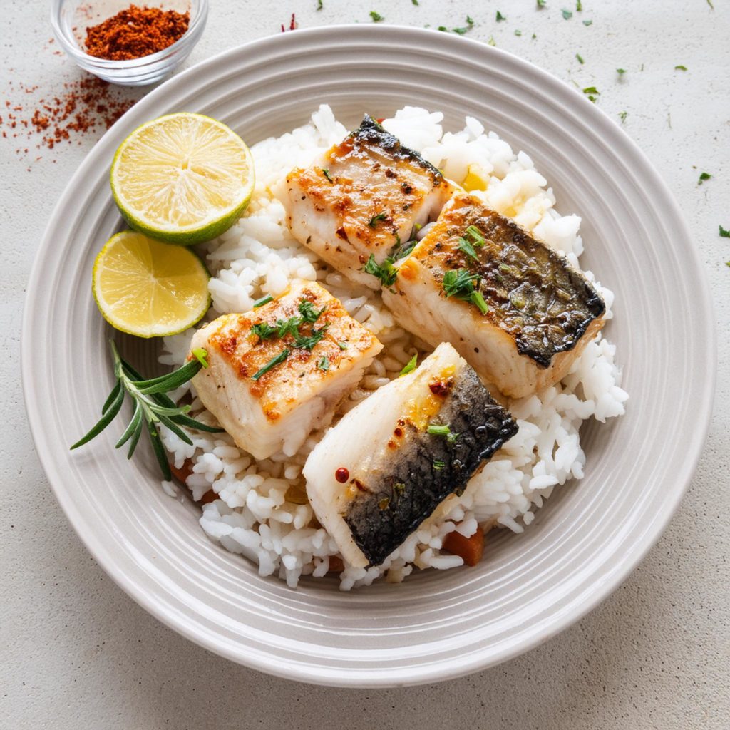 barbecue de poisson aux épices sur son riz parfumé