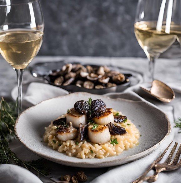 risotto aux Morilles épices d'hiver et Saint Jacques snackées