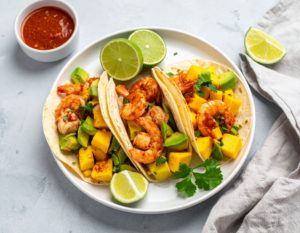 ces Tacos de crevettes au chili et sa salsa de mangue avocat vont vous régaler tout l'été