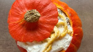 Pâtes au potimarron, burrata et noix