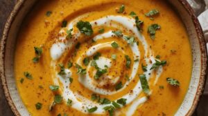 Velouté de patates douces au curry doux & lait de coco