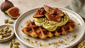 Croffles figues rôties, crème pistache & cardamome